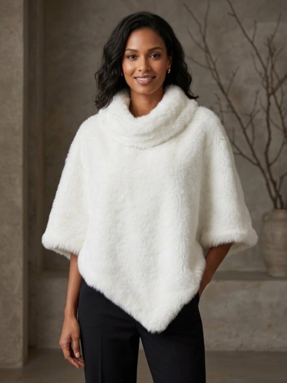 NWT Cliche Snow White Faux Fur Poncho Shawl Cape One Size Cozy Chic S/M